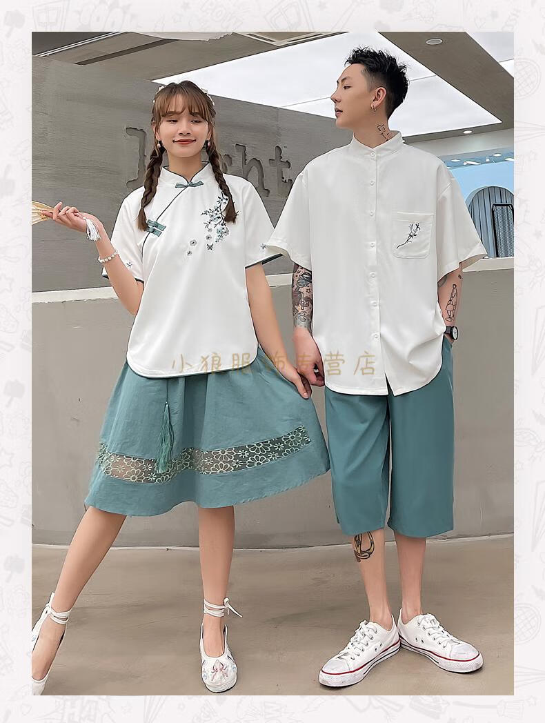 中学生运动会班服定制民国风套装夏季特侣汉服短袖学生演出服高三毕业