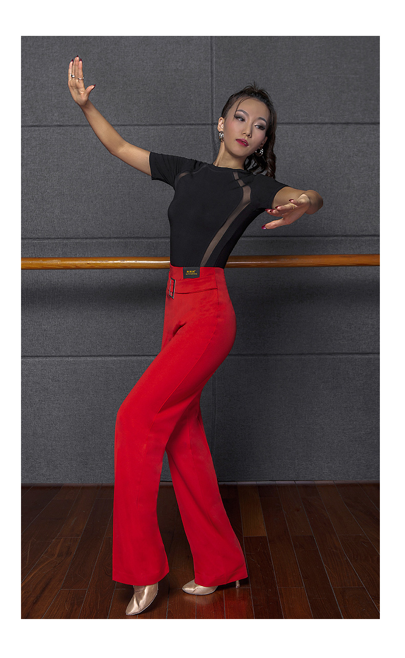 丹宝罗拉丁舞裤女新款高腰直筒摩登国标吉特巴交谊舞蹈阔腿长裤子练功
