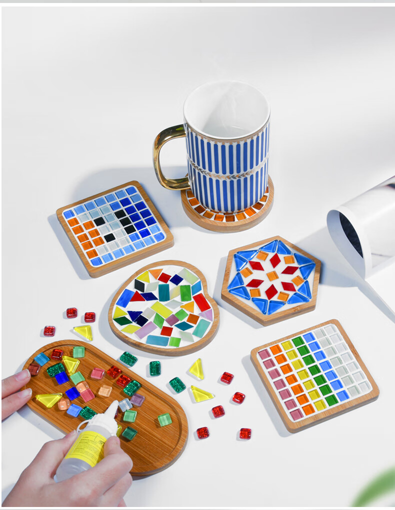 马赛克底胚diy手工制作材料花瓶杯垫儿童幼儿园美术托盘白胚实木简梓