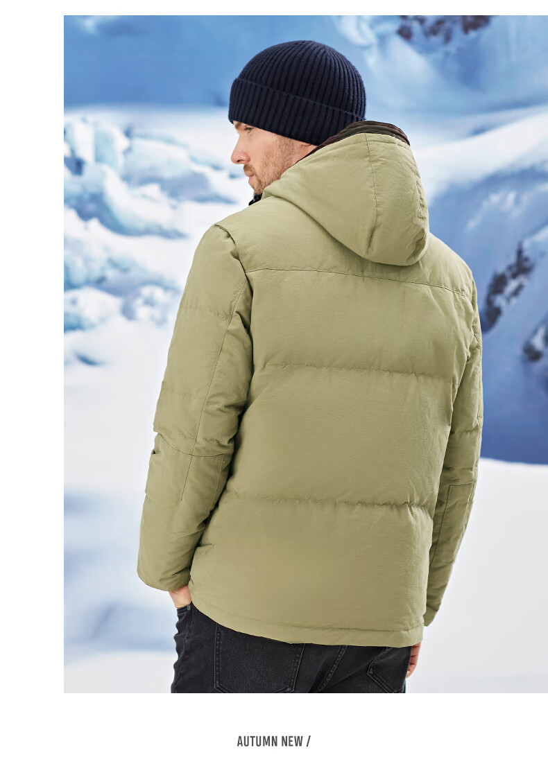 吉普男装jeep连帽羽绒服加厚白鸭绒内胆保暖吉普中年爸爸冬装黑色工装