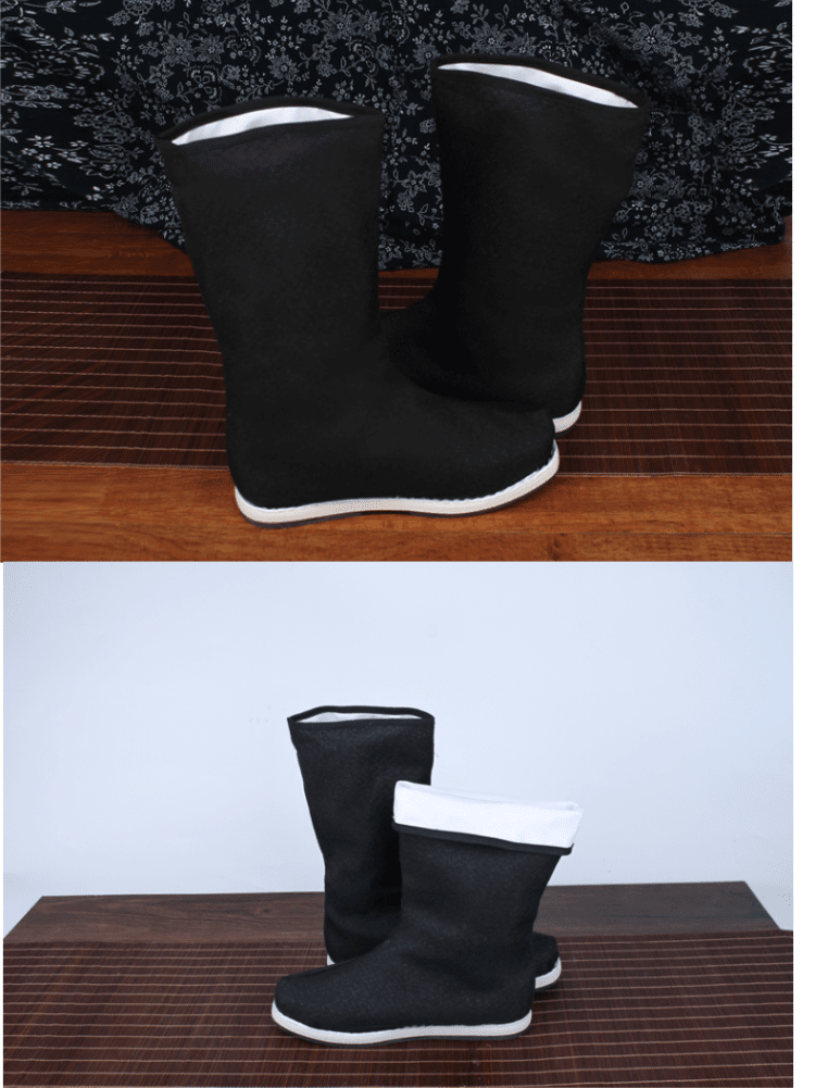 古代鞋古装汉服靴子男鞋古风布靴增高儿童官靴皂靴白色内增高28