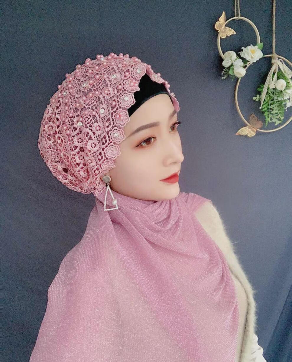 回族头巾帽时尚潮个性蕾丝包头帽韩版绑巾帽帽女穆斯纱巾帽子 3号