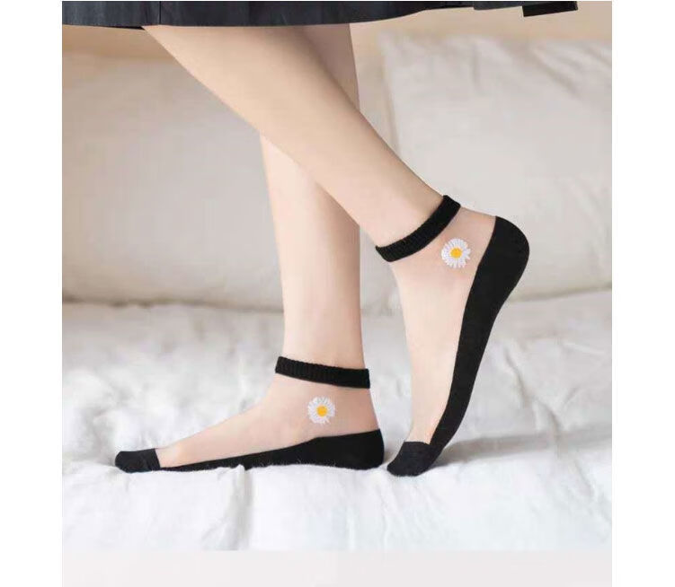 小雏菊水晶袜女生袜子小雏菊袜子女ins潮短袜浅口网红夏季隐形玻璃