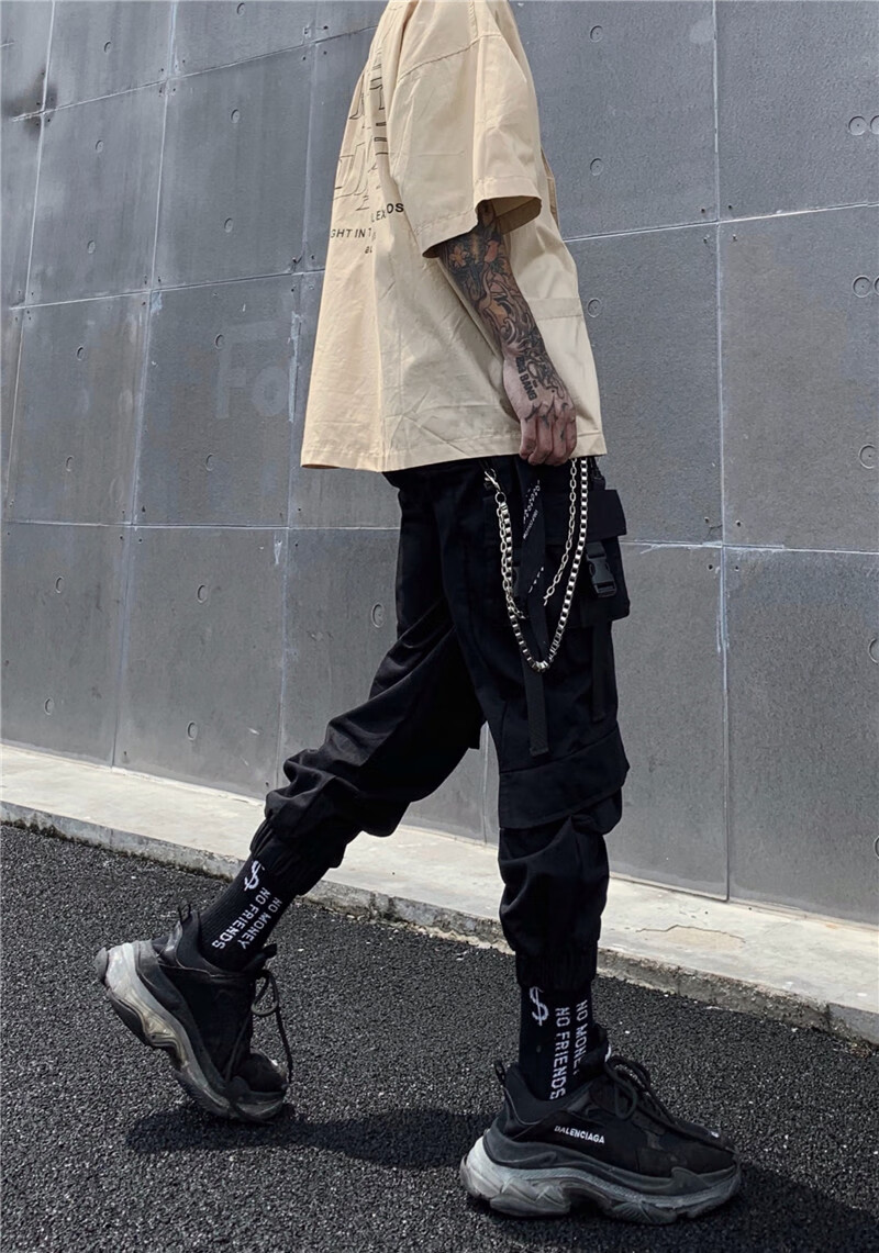 同款恒源祥夏季暗黑系赛博朋克男装季国宽松嘻哈裤子男生多口袋束脚裤