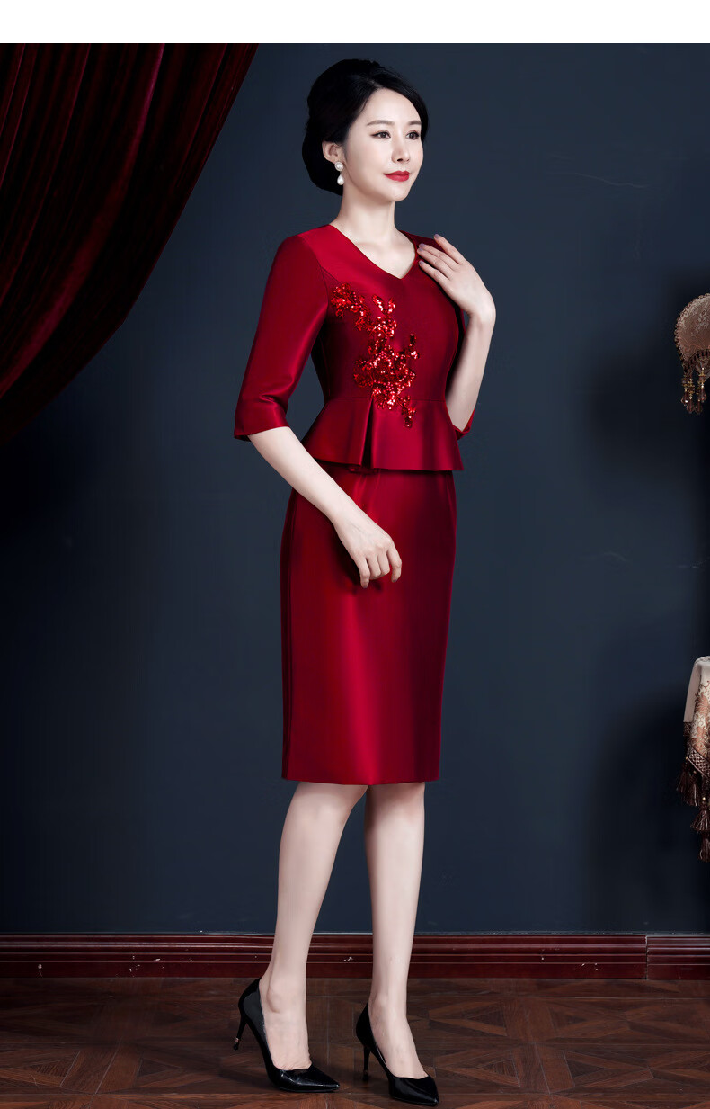 婚礼妈妈装高档礼服冬天喜婆婆参加服年轻婚宴装新娘母亲高贵秋旗袍裙