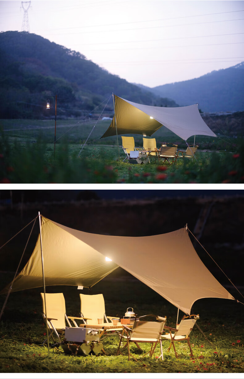 vidalido户外大涂银天幕帐篷沙滩凉棚遮阳棚野营烧烤 驼色中号带铁杆