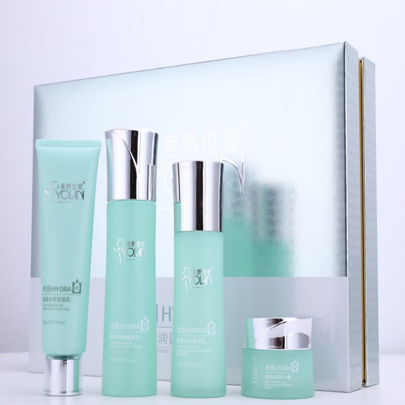 京好物艾格金妍美妍世家化妆品清滢水润四件套套装柔颜美肤洁面水乳霜