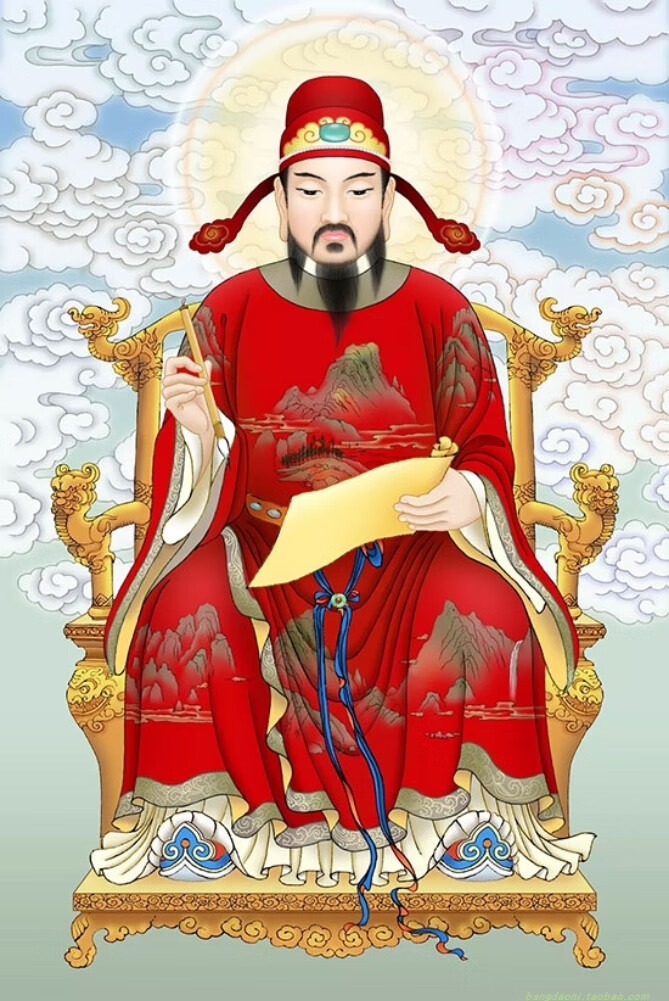 团圆月文昌帝君像挂画红衣文昌帝君星君画像挂画文曲星客厅书房走廊