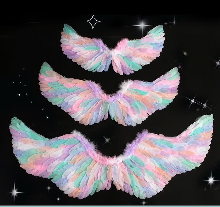 马卡龙彩色天使羽毛翅膀成人儿童精灵仙子小女孩拍照舞台演出道具送