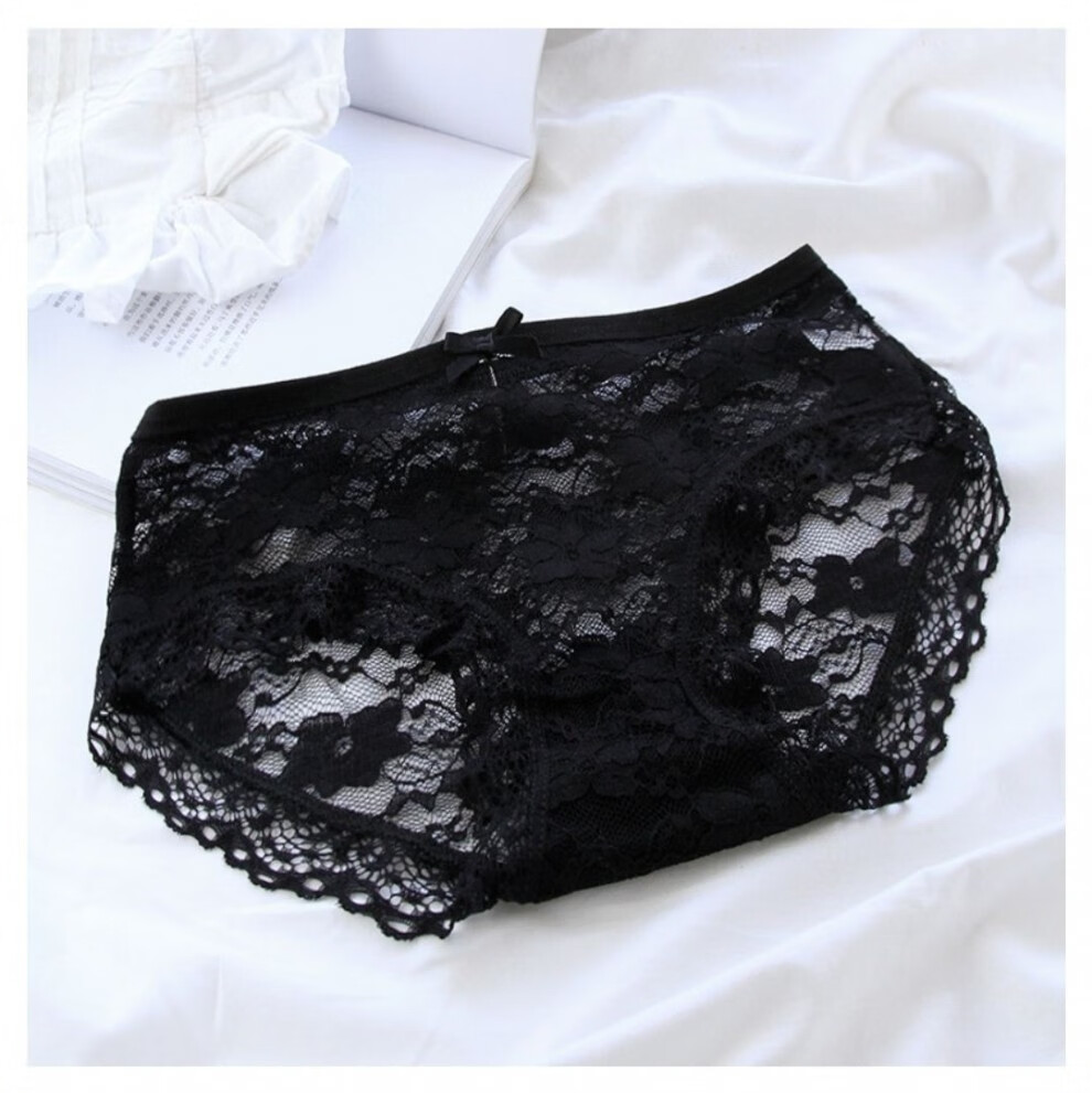 shinokoo黑色蕾丝边棉女士内裤中腰三角裤少女性感女4条装c黑白两条装