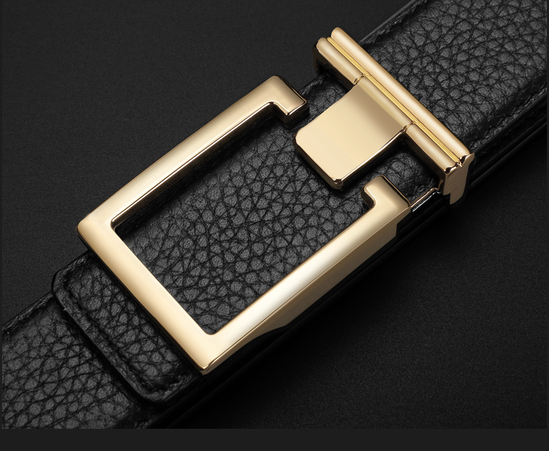 品牌男士新款商务合金平滑扣休闲真皮西裤腰带 黑色 105cm