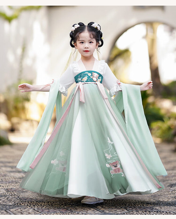 小皮丘中国风女童汉服春季2022新款儿童古装小女孩大童唐装汉服襦裙