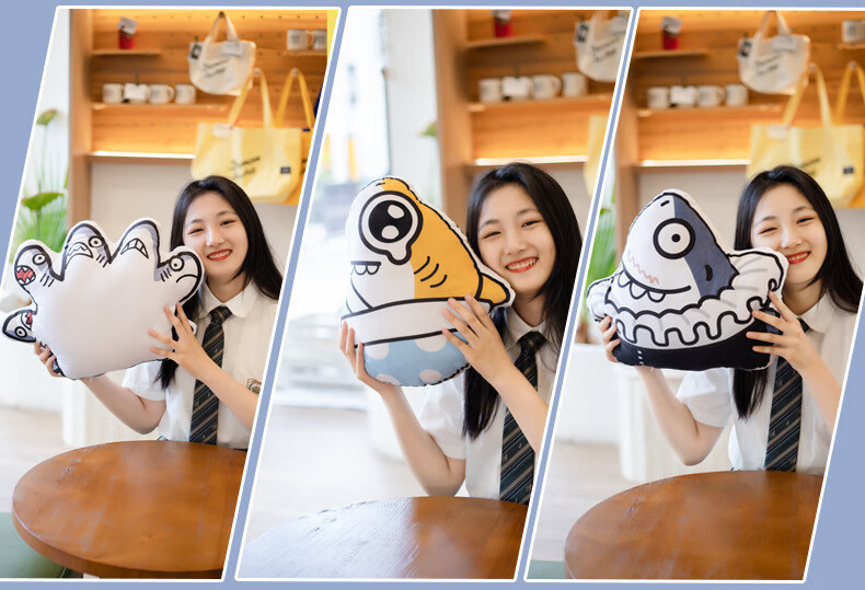 丑萌鲨雕表情包抱枕男生款睡觉大枕头靠垫毛绒玩具创意搞笑沙雕礼物