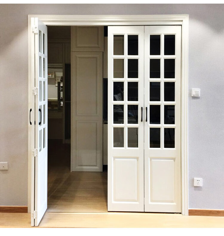 折叠门实木隐形推拉门美式玻璃格子厨房玻璃门隔断门 测量定金【图片