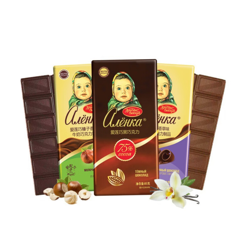 食alenka爱莲巧大头娃娃榛子香草味黑巧克力85g黑巧克力85g