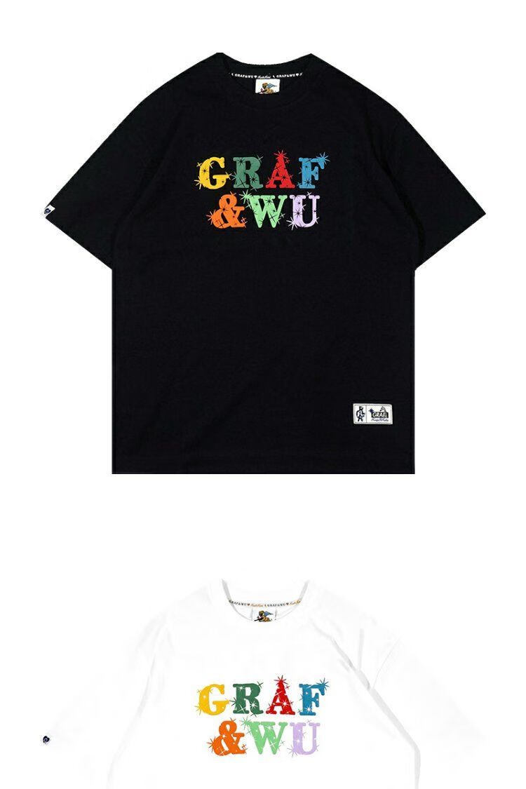 graf品牌grafday愉快每彩色发泡字母印花宽松休闲t恤短袖 黑色短袖 s