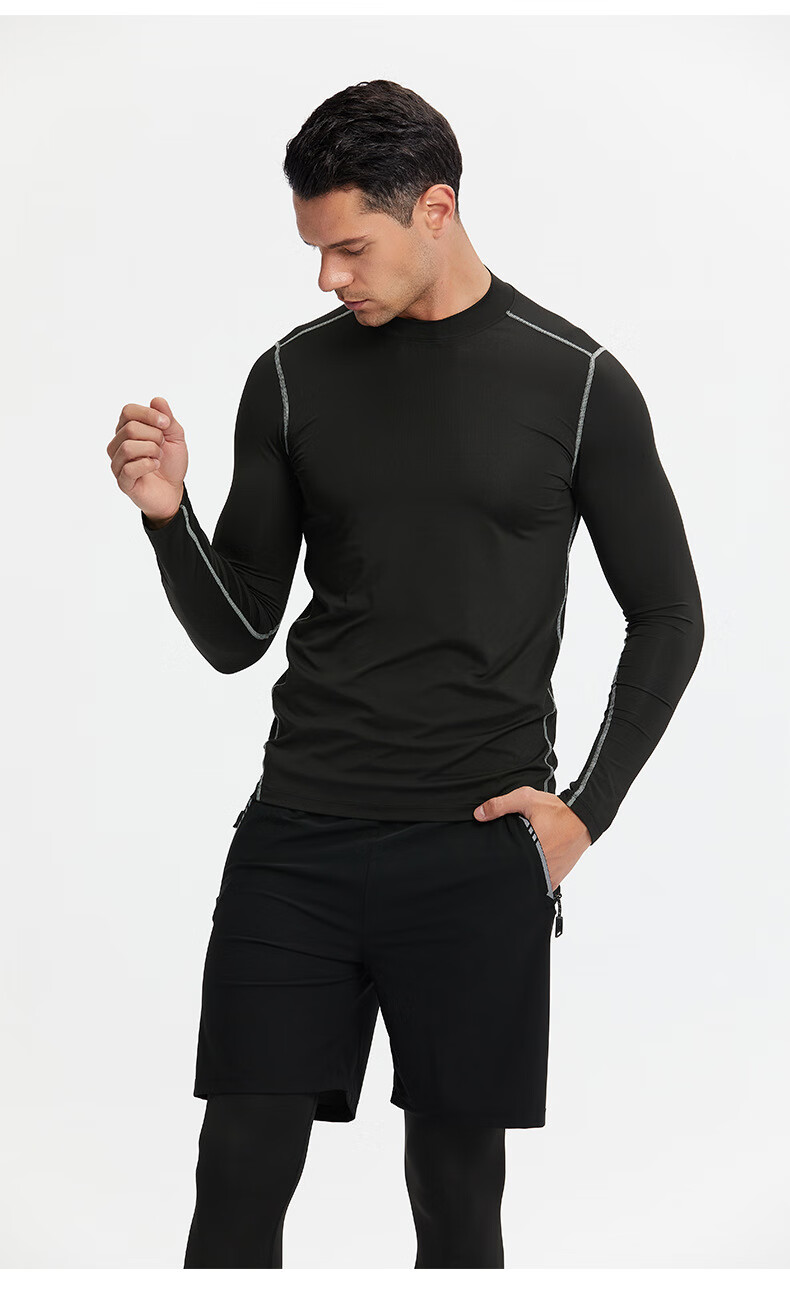 panikeke男士健身长袖t恤黑灰色快干紧身衣健身房健身服上衣可定制qad