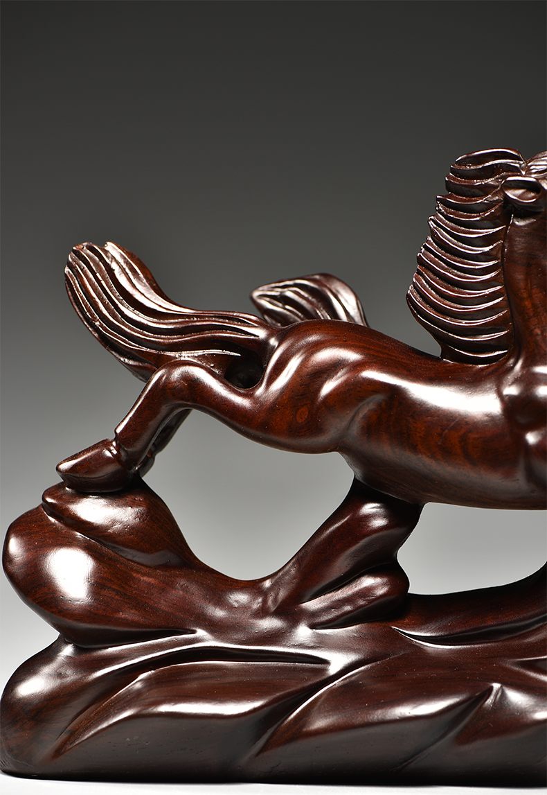 杞记木雕马摆件红木生肖马到成功双马腾飞酒柜办公装饰送礼工艺品精雕