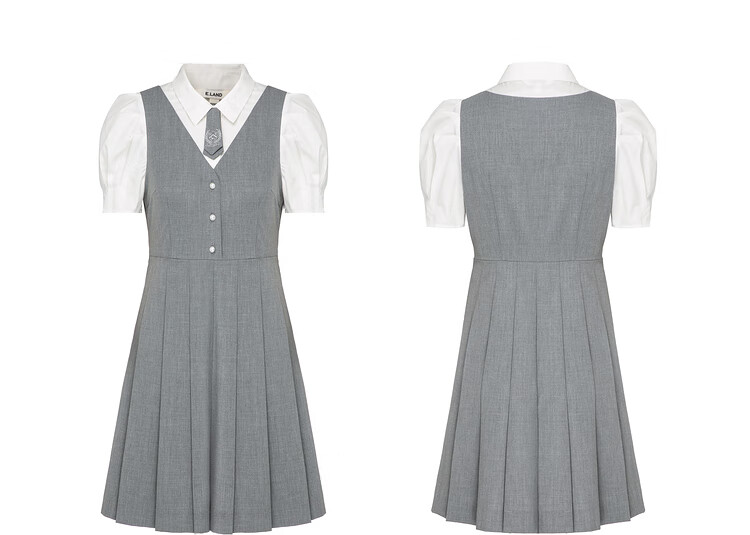 eland衣恋官方集团依恋春夏季衣服高端气质假两件短袖连衣裙女通勤