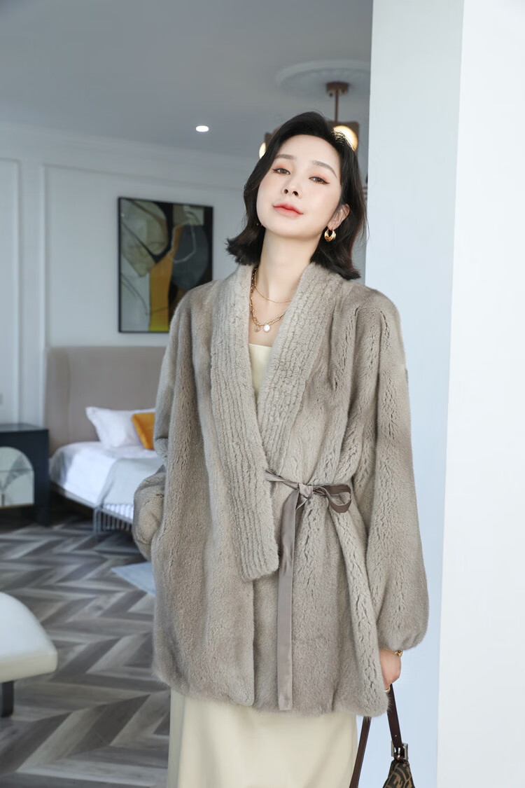 2020新款时尚洋气进口紫标天鹅绒貂皮大衣气质女中长款冬整小母貂廓型