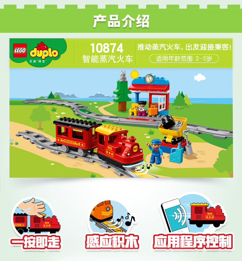 lego乐高积木得宝系列大颗粒10874智能蒸汽火车儿童拼装玩具 10874