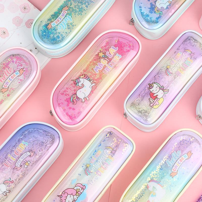 独角兽网红流沙笔袋小学生可爱ins中学生少女心铅笔袋儿童文具盒 流沙