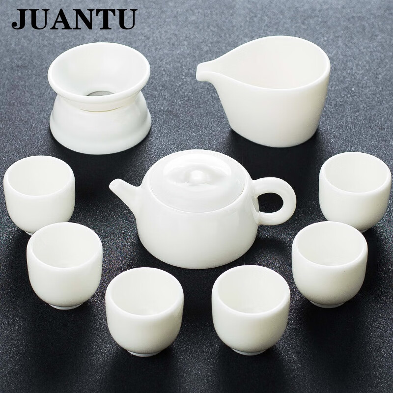 juantu羊脂玉瓷功夫茶具套装家用德化白瓷茶具泡茶茶壶茶杯整套礼品