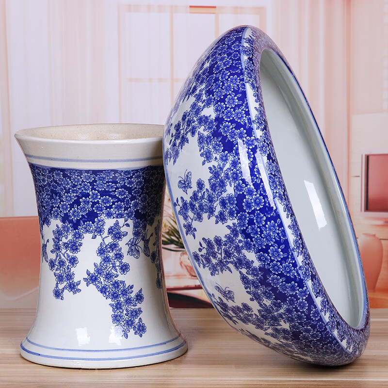 墨绩 鱼缸底架 底柜 陶瓷鱼缸景德镇瓷底座创意金鱼缸高脚水浅乌龟缸