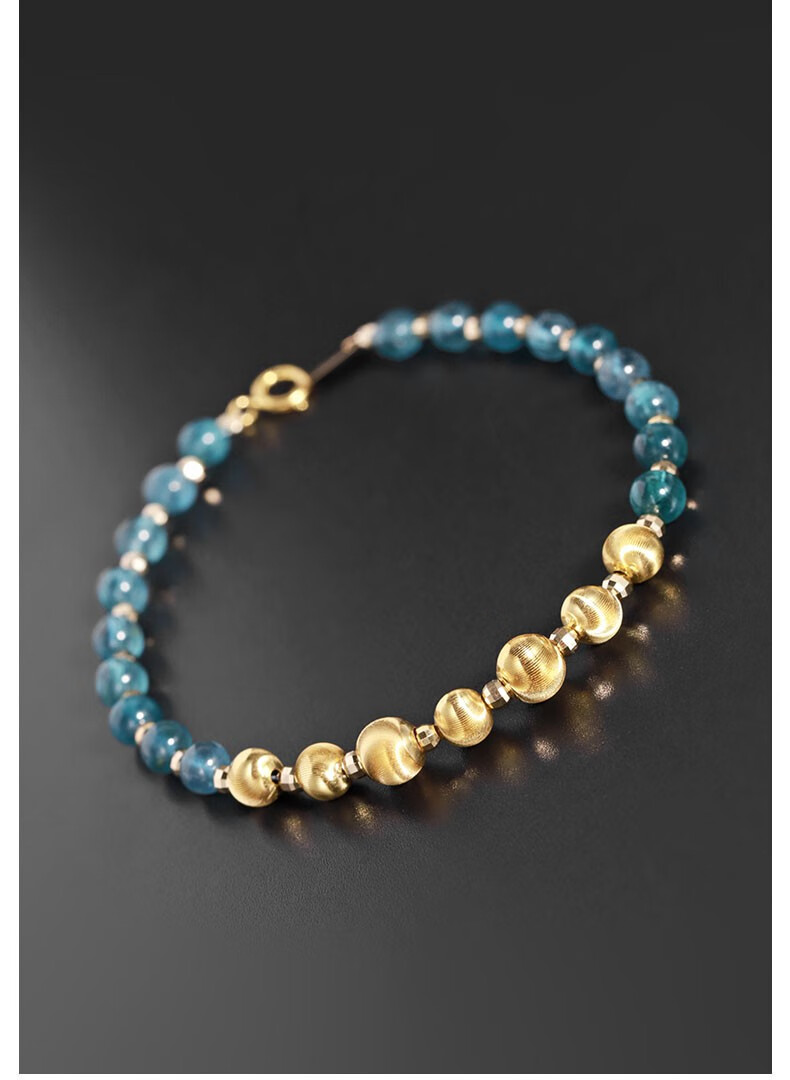 蓝色碧玺手链女 18黄金猫眼路路通手串 小众设计定制 送女朋友 4-4.