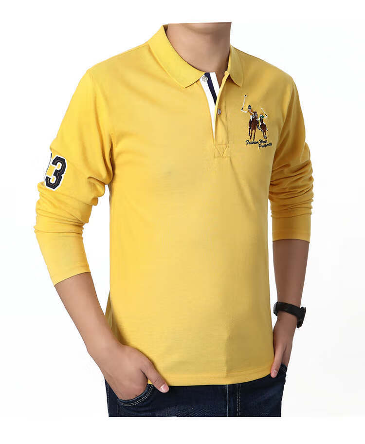 秋季polo衫男士长袖t恤翻领青年打底衫宽松休闲全棉上衣t恤男装 白色