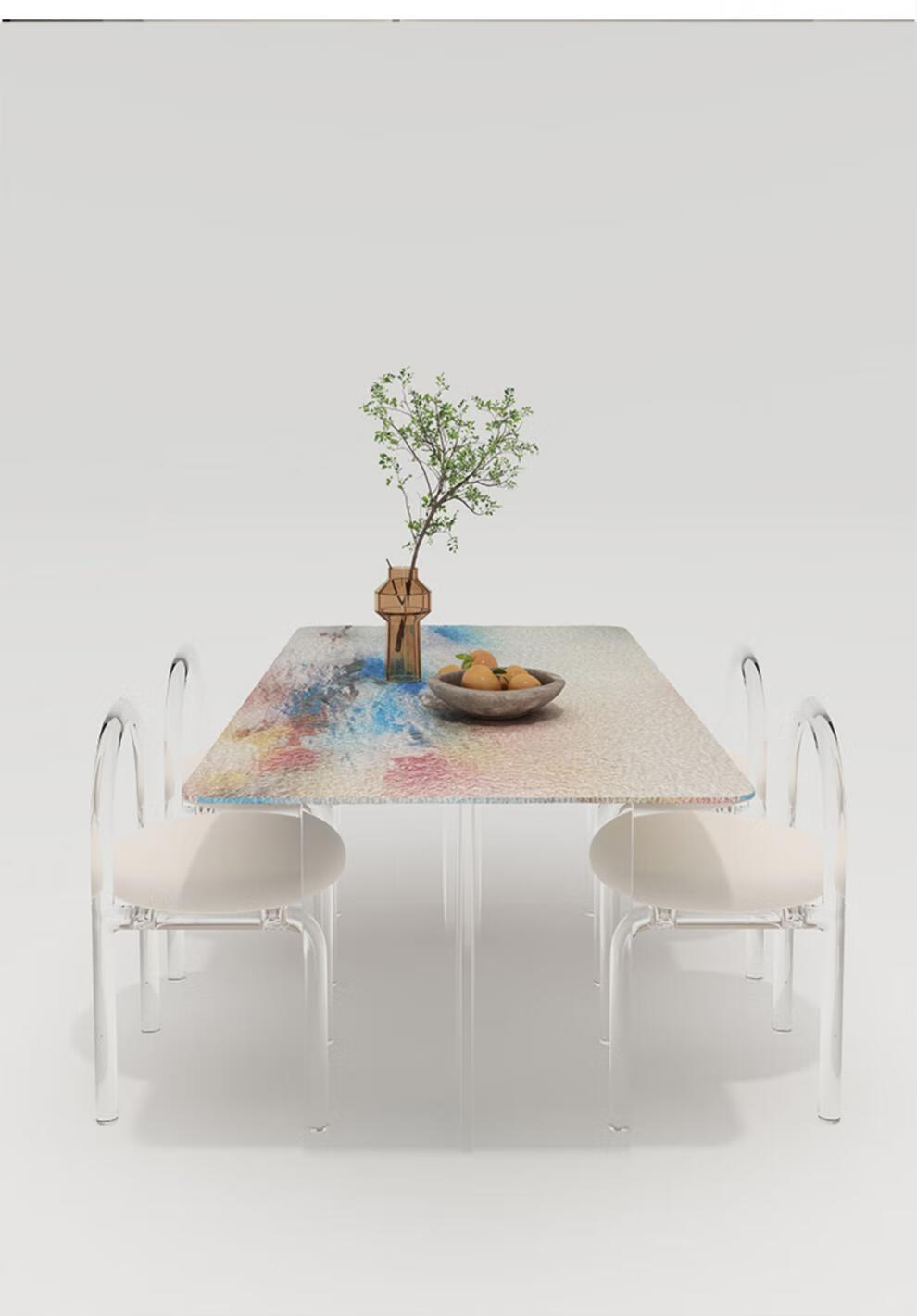 冰夫人水晶桌 水波纹钢化玻璃彩虹亚克力餐桌水晶椅户型现代简约长