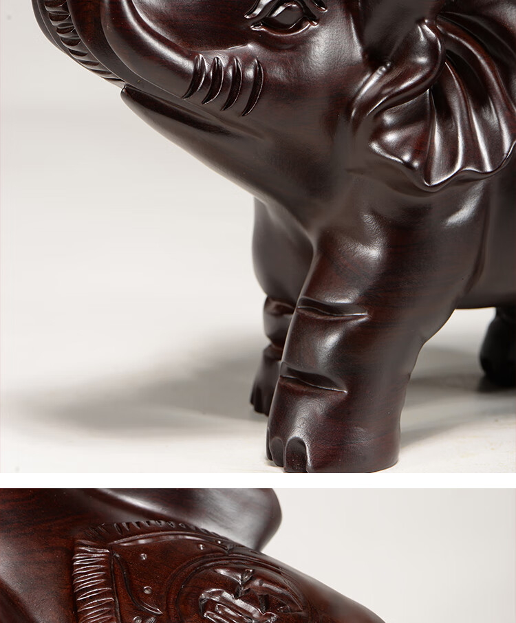 黑檀实木雕刻大象摆件木头根雕福财吉祥象创意家居装饰工艺品 花梨整