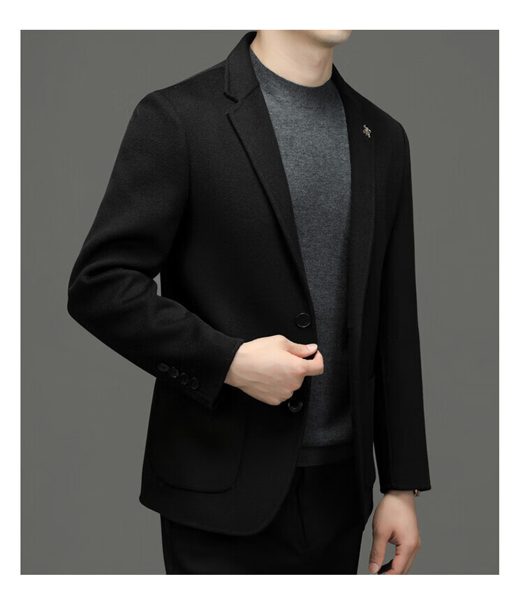 戗驳领西服外套男秋冬季男士商务羊毛西服纯色休闲毛呢西装专柜品质