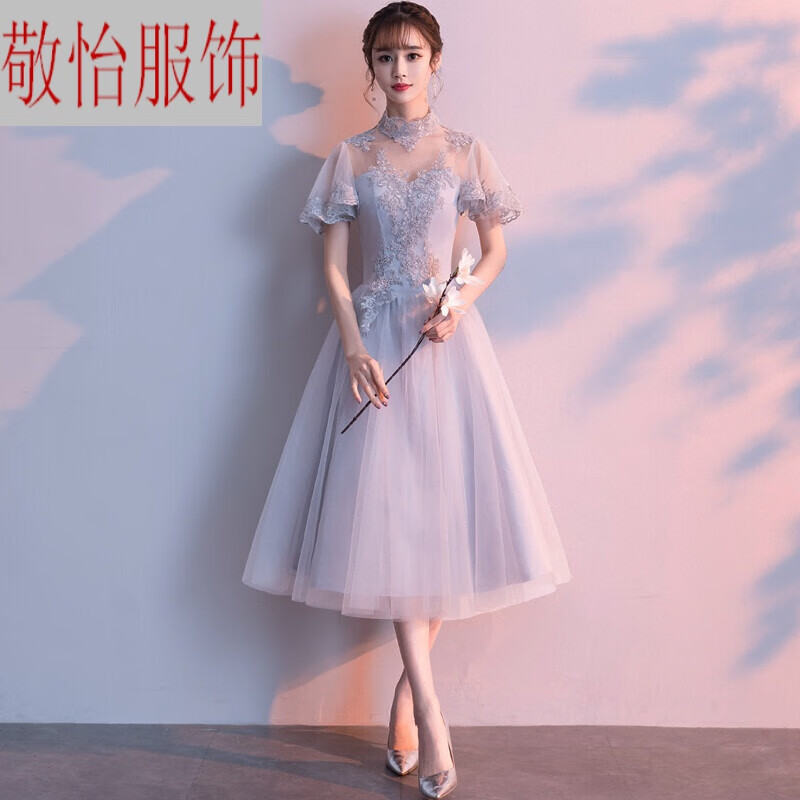 钢琴演出服女中学生礼服成人礼主持人初高中生比赛表演服中长孖佑灰色