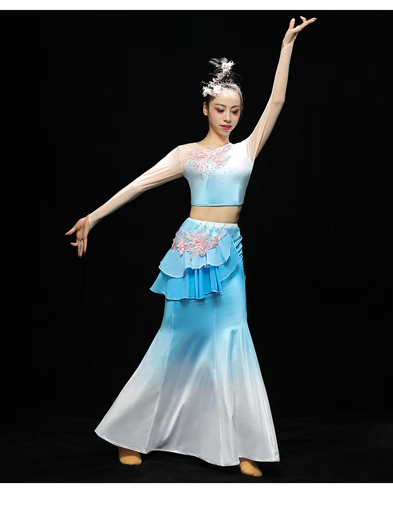 bianyemu傣族舞蹈服装成人女彩云之南修身鱼尾裙演出服民族孔雀舞艺考