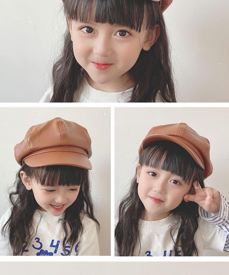 迪士尼儿童帽子皮质八角帽女童秋季鸭舌贝雷帽日系复古秋冬百搭画家帽