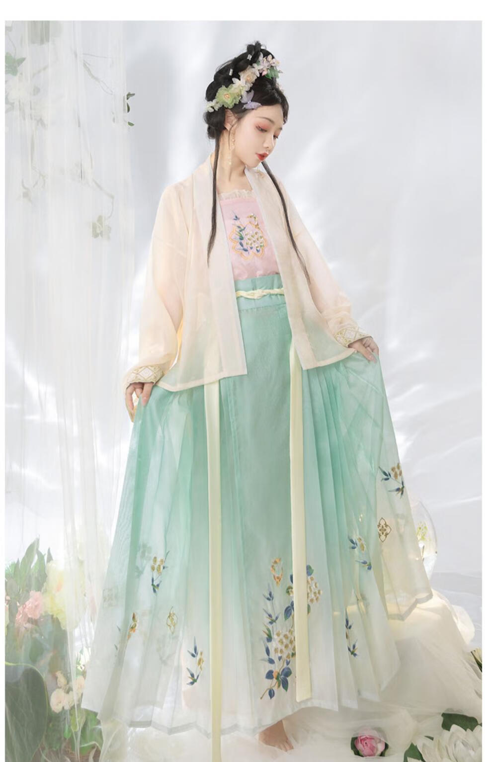 汉服明制半袖女夏季新款中国风长裙刺绣高腰马面裙琼萝戏马面裙衬裙xs