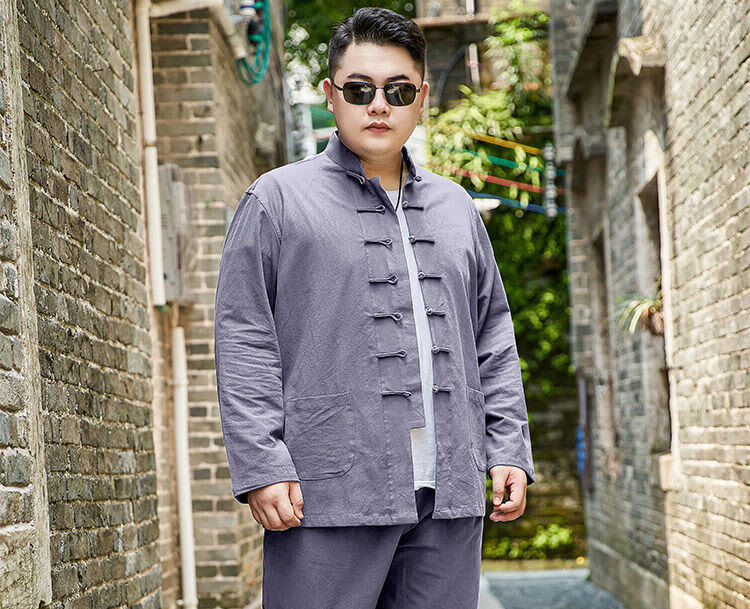 富贵鸟加肥加大码长袖衬衫中国风盘扣立领唐装宽松肥佬胖子长袖衬衣