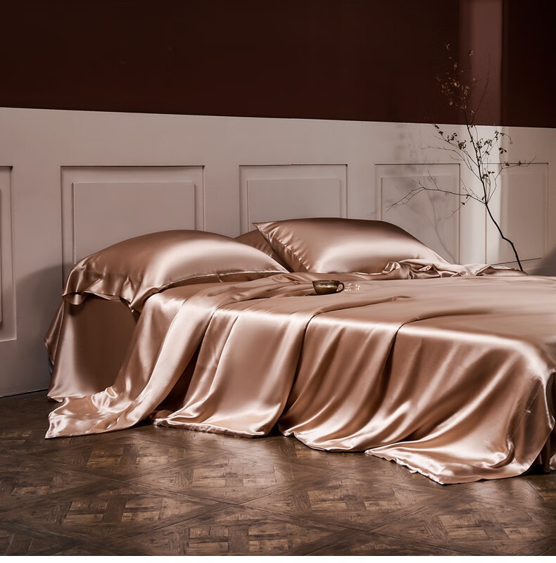 100%桑蚕丝四件套重磅25姆米真丝四件套100%桑蚕丝床单床笠绸缎被套感