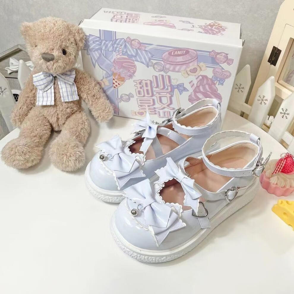 lolita鞋子低跟梅露露洛丽塔鞋子日系可爱蝴蝶结双带防滑软底萝莉塔单