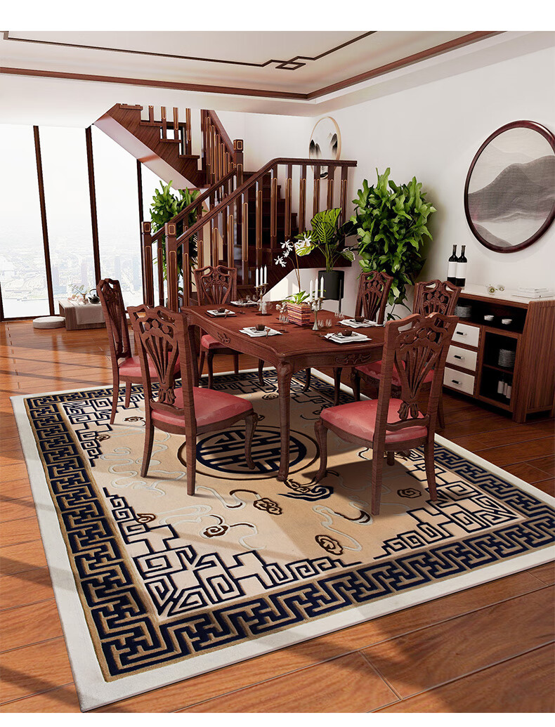 新中式中国风羊毛地毯红木传统实木客厅书房卧室床边大尺寸 m3102 1