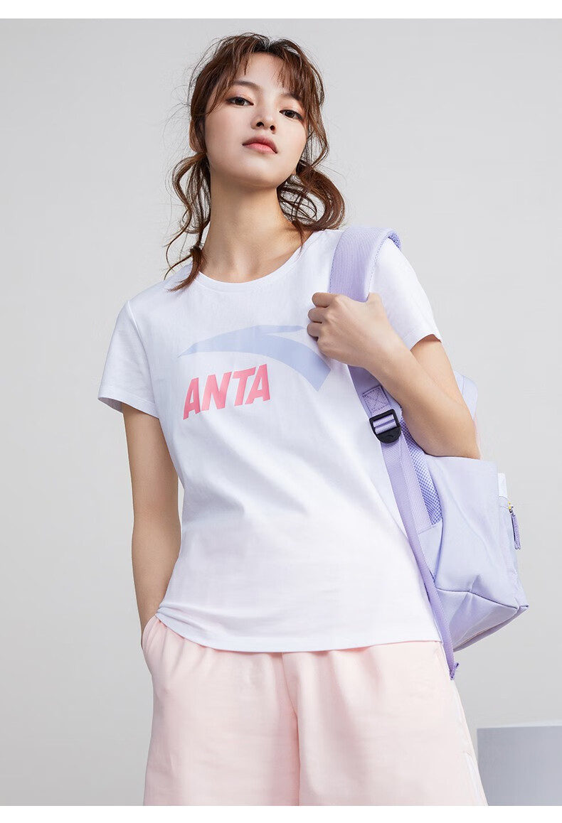 安踏短袖t恤女2022年夏季新款轻薄宽松透气圆领针织半袖体恤上衣跑步