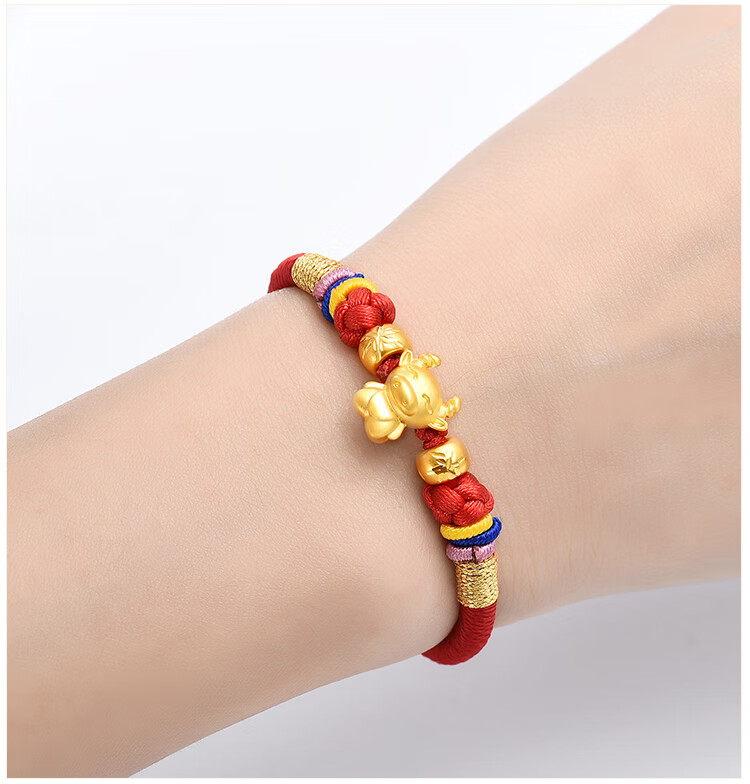 本命年十二生肖牛手链999足金牛送礼黄金五福牛转运珠红绳手链女生日