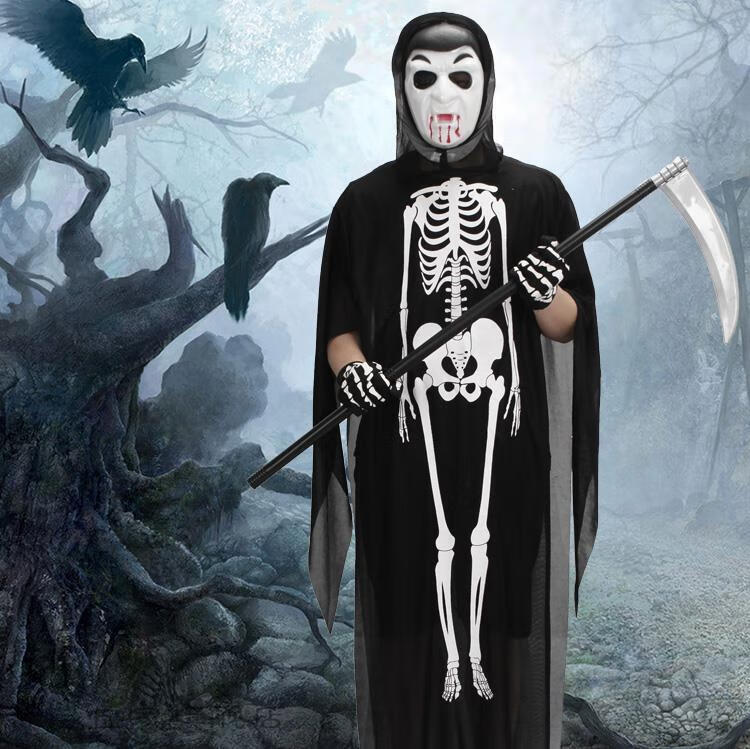 cos万圣节化妆舞会服装衣服饰骷髅骨架鬼衣成人儿童男女恐怖面具单件