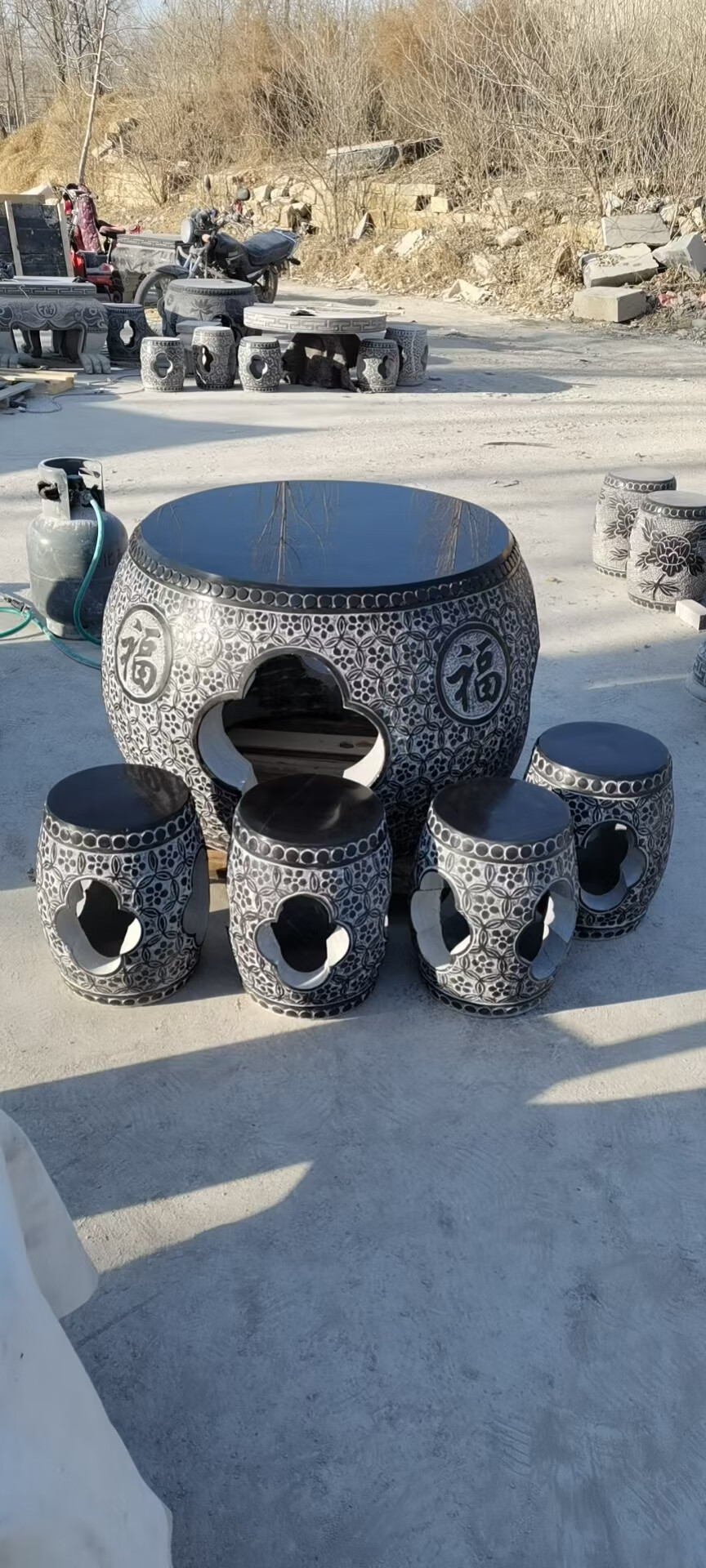 南啵丸石桌石凳石头桌子石雕圆桌方桌青石做旧石桌棋盘石椅石凳公园