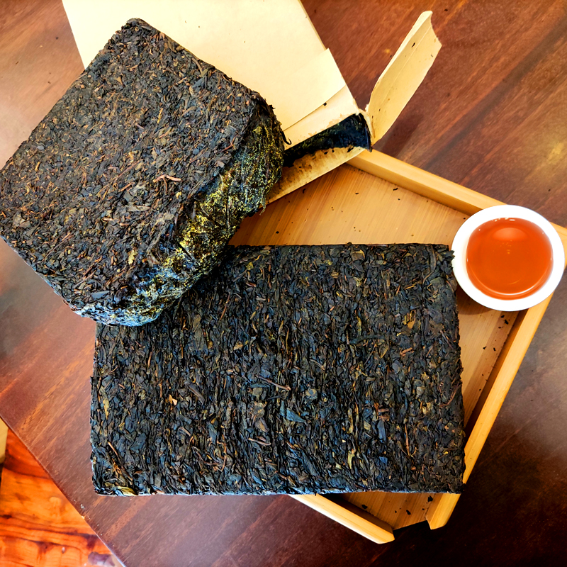 黑茶湖南安化正宗手筑金花茯砖茶1kg陈年老砖茶安华天尖金茯