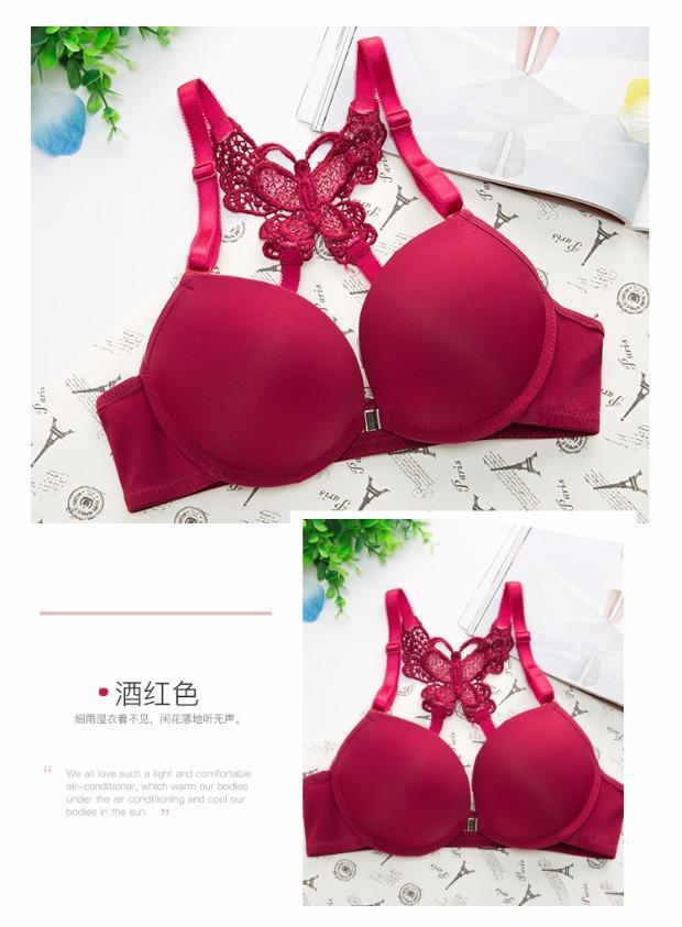 前排扣文胸前扣文胸有钢圈内衣女小胸聚拢蕾丝边性感蝴蝶结美背胸罩