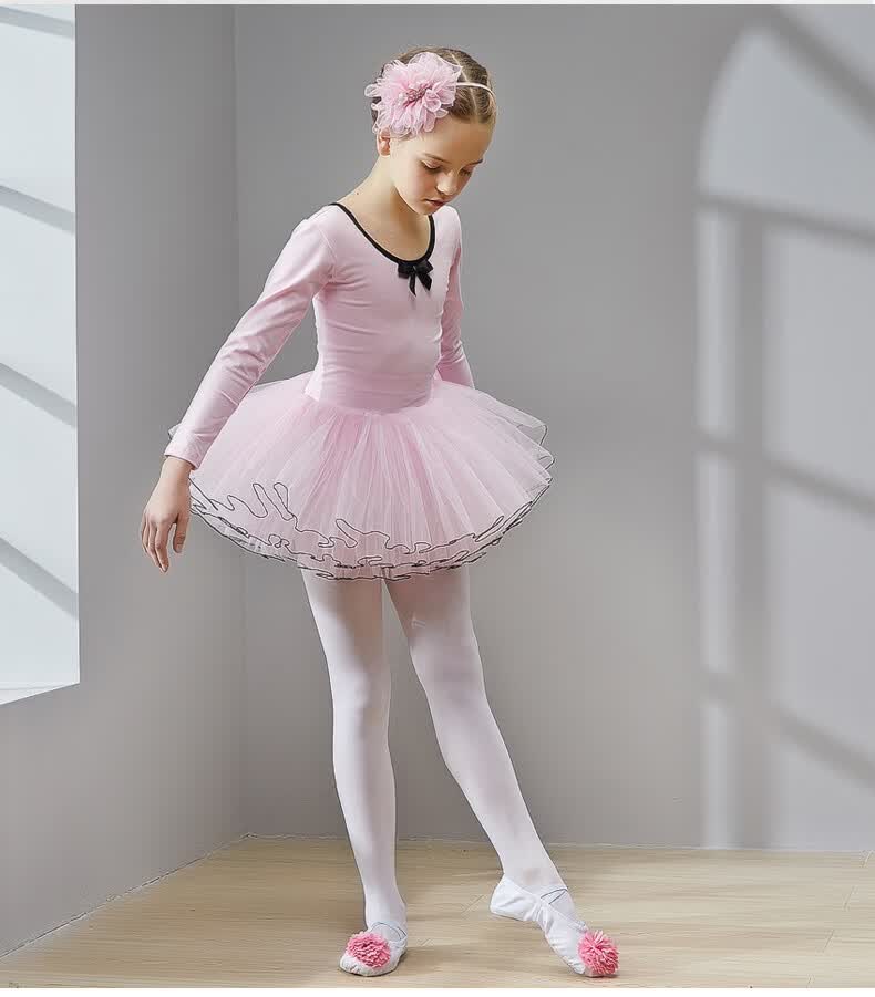 舞蹈服儿童女长袖幼儿练功服春秋季幼儿芭蕾舞裙女孩跳舞裙 天蓝色