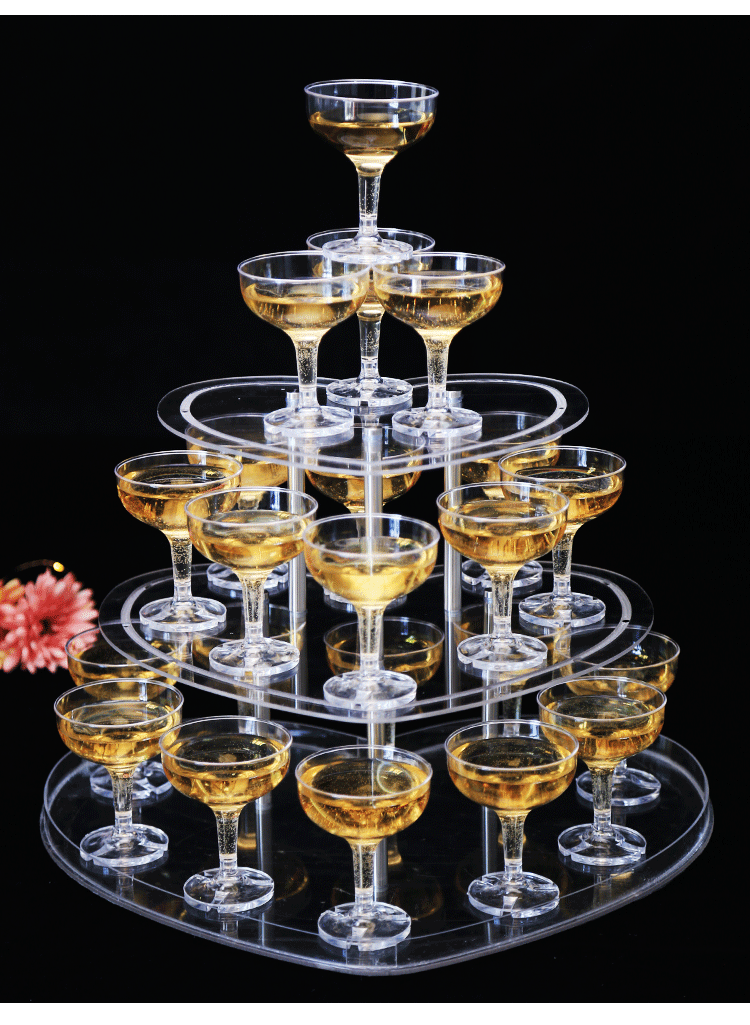 香槟塔新款香槟塔婚庆道具三层圆形亚克力酒塔架子生日酒店派对香槟塔