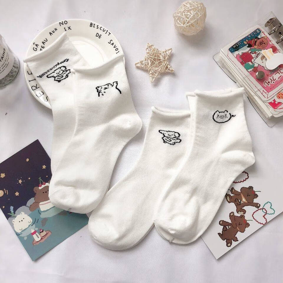 ins风袜子女白色日系卷边可爱夏季薄款韩版中筒女士短袜学生百搭dq